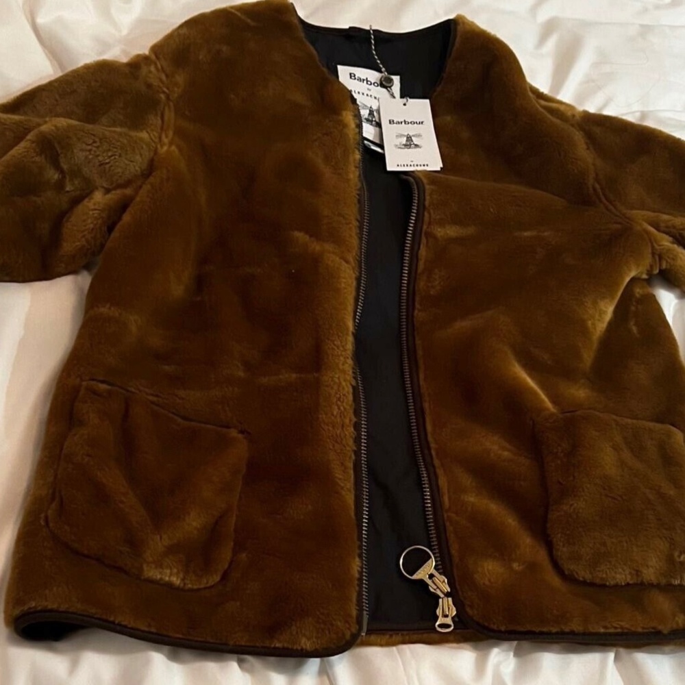 Barbour Brown Faux Fur Zip Front Jacket